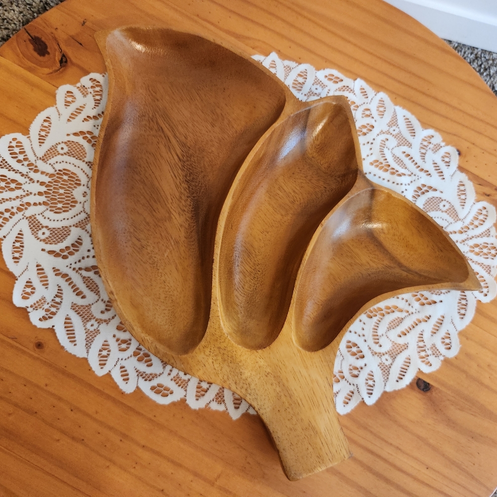 Vintage Monkey Pod Wood Leaf-Shaped Serving Tray